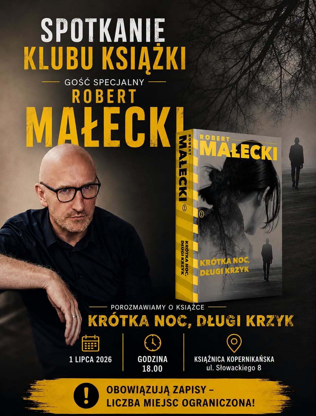 „Krótka noc, długi krzyk” – spotkanie autorskie z Robertem Małeckim w Książnicy Kopernikańskiej.